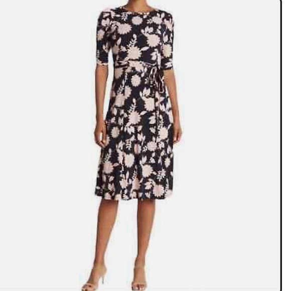 Eliza J Belted Tie Waist Floral Short Sleeve Midi Dress Size 10 - Picture 1 of 7